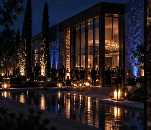 Espacio de celebración iluminado de noche