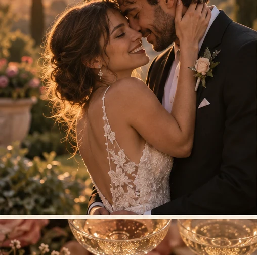 Abrazo de la pareja al atardecer